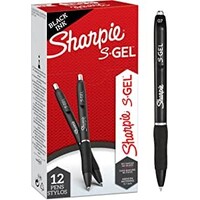 Pen Sharpie S Gel 0.7mm Retractable Black Box 12 #2096160 WITH contoured rubber grip