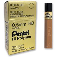 Leads Pentel 0.5mm HB 100CHB Hi Polymer Box 12 Tubes