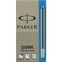 Parker Pen Refill Fountain Ink Blue pack 5 Long Cartridges Washable #1950403