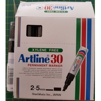 Marker Artline  30 Box 12 Black 2-5mm Chisel tip permanent #103001