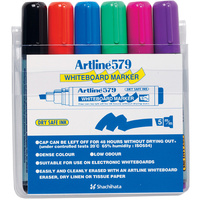 Markers Whiteboard Artline 579 6 pack Chisel 2-5mm Tipped Drysafe Assorted 157946 - wallet 6 