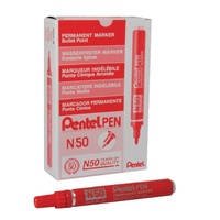 Markers Pentel N50B Perm Bullet Point Red Box 12