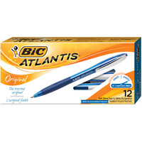 Pen Bic Atlantis Retractable 1mm Rubber Grip Blue Box 12 RT BP Ballpoint 9540171