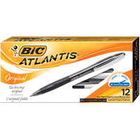 Pen Bic Atlantis Retractable 1mm Rubber Grip Black Box 12 RT BP Ballpoint 99361861 9961681