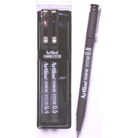Pen Artline  230 Drawing 0.4mm 0.5mm 0.8mm Wallet 3 Black 