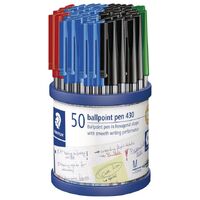 Pens Staedtler 430 stick Med Assorted Cup 50 is 4 green, 5 red, 20 black, 21 blue (medium)