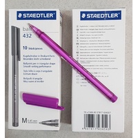 Pen Staedtler 432 Triangular Medium Purple Box 10 Ballpen BP