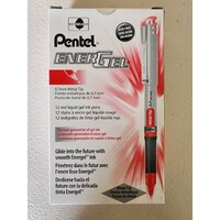Pen Pentel Energel 0.7mm Steel Tip BL17B Red Box 12