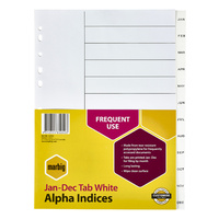 Dividers Alpha A4 PP Jan-Dec White 35052 set 12 Marbig January to December * if ordering over 160 of this then please order in lots of 20