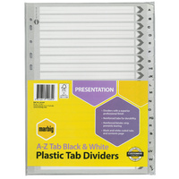 Dividers A-Z Marbig 35124F Plastic Tab Black and White A4 Board A-Z Reinforced Tab set 