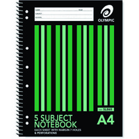 Notebooks A4 5 Subject Pack 5 120 Leaf 240 PAGE 140766 00865 Olympic SL865