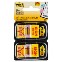 Flags Message Post it 680-SH2 Sign Here Yellow twin pack 100 flags 70071364031