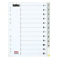 Dividers A4 1 To 12 PP Index Grey Deli PP 1-12