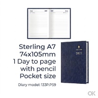 Diary 2027 Sterling A7 133P.P59-27 POCKET 1 Day to page BLUE with pencil 74x105mm