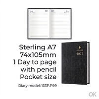 Diary 2027 Sterling A7 133P.P99-27 POCKET 1 Day to page Black with pencil 74x105mm