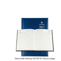 Diary 2027 Sterling A5 1 Day to page Blue 184.P59-27 Collins 7am - 8pm, 1 hourly 818794