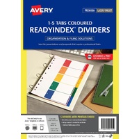 Dividers A4 5 TAB PP 1-5 Tab Printable L7411-5PP Laser Inkjet ReadyIndex 920145 Avery A4 