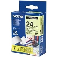 Brother TZ 24mm X 5M BLACK on FL.YELLOW TZ-C51 P-Touch - each 
