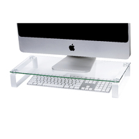Monitor Riser Stand GLASS 60CM #30051 ESSELTE with white legs. Made from tempered glass, Minor assembly required