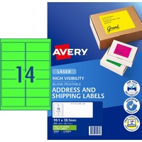 Labels 14up Laser 99x38 Fluoro Avery L7163 35937 Green 350 permanent Labels 25 Sheets