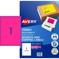 Labels  1up Laser L7167 Avery 35998 box 25 Fluoro Pink 1 Per Sheet 199.6mm x 289.1mm