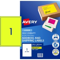 Labels  1up Laser L7167 Avery 35999 box 25 Fluoro Yellow 1 Per Sheet 199.6mm x 289.1mm