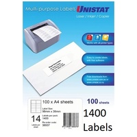 Labels 14up Copier Laser Inkjet box 100 Unistat 38937 98x38mm 