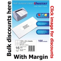 Labels 16up Copier Laser Inkjet Copier box 100 Unistat 38942 99x34mm with margin 