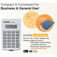 Calculator  8 Digit Canon LC-210L Battery life of 500 hours, with folding protective hard cover and light weight modern design.
