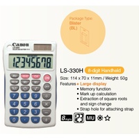 Calculator  8 Digit Canon LS-330H Pocket Dual power (Solar and battery) 114 x 70 x 11mm 50 grams