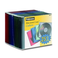 Cd Jewel Case Slim Colours pack 25 98317 Fellowes Assorted 