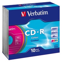 CD-R Recordable Colour Slimcase 52x Speed 700MB 80min Verbatim 41849 Pack 10