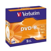 DVD-R Minus Recordable Verbatim 4.7GB 16X Speed 95070 Pack 5