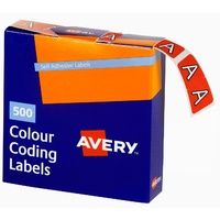 Labels Side Tab Letter A box 500 Avery 43201 25x38mm Colour Coding