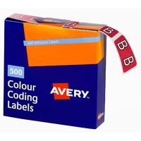 Labels Side Tab Letter B box 500 Avery 43202 25x38mm Colour Coding