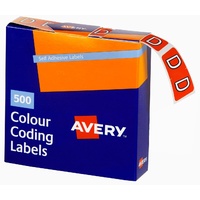 Labels Side Tab Letter D box 500 Avery 43204 25x38mm Colour Coding