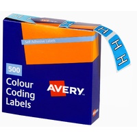 Labels Side Tab Letter H box 500 Avery 43208 25x38mm Colour Coding