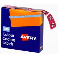 Labels Side Tab Letter N box 500 Avery 43214 25x38mm Colour Coding