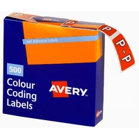 Labels Side Tab Letter P box 500 Avery 43216 25x38mm Colour Coding