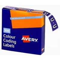 Labels Side Tab Letter U box 500 Avery 43221 25x38mm Colour Coding