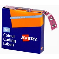 Labels Side Tab Letter V box 500 Avery 43222 25x38mm Colour Coding