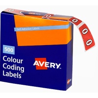 Labels Side Tab NUMBER #0 box 500 Avery 43240 25x38mm Colour Coding