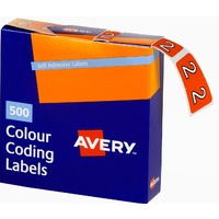 Labels Side Tab NUMBER #2 box 500 Avery 43242 25x38mm Colour Coding