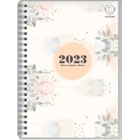 Diary 2023 Upward 4404 #319 A5 Busy Womans Week Wiro page size 210x148mm 1 hour 8am - 6pm times Bouquet