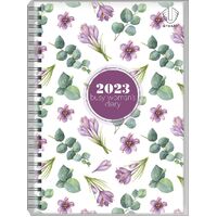 Diary 2023 Upward 4404 #320 A5 Busy Womans Week Wiro page size 210x148mm 1 hour 8am - 6pm times Bouquet