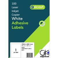 Labels  1up 48001 A4 Laser Inkjet box 100 199.6x289.1mm Celcast 100 labels