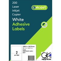 Labels  2up Laser Inkjet box 100 199.6x143.5mm 48002 A4 Celcast 100 sheets is 200 labels