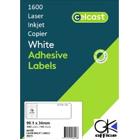 Labels 16up 48016 A4 Laser Inkjet Celcast 99x34 Pack 100 sheets 1600 labels