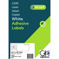 Labels 21up 48021 A4 Laser Inkjet box 100 63.5x38.1mm Celcast 2100 labels