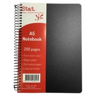 Notebook A5 210x148mm 200 Page Black pack 5 STAT 100 leaf 60gsm 7mm ruled PP cover PolyProp